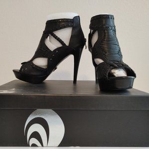 Black Rooster 9M Women's Starla High Heel Shoes Black Leather Platform